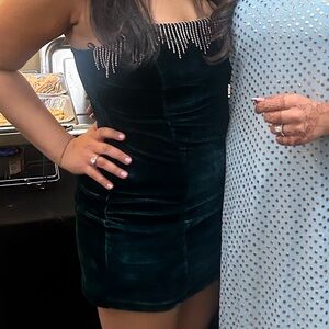 Zara Velvet Mini Dress in Deep Green